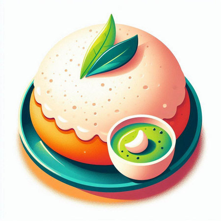 Illustration of a sweet cake with matcha tea on a white backgroundのイラスト素材