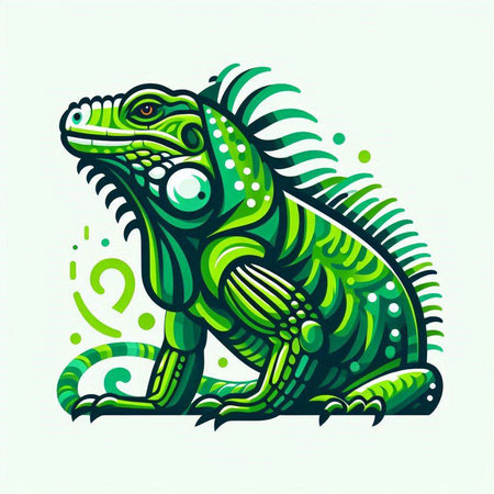 Green iguana. Vector illustration of a green iguana isolated on white background.のイラスト素材