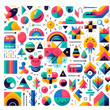 Abstract geometric shapes with different colors. Vector illustration in flat style.のイラスト素材