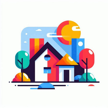 Colorful vector illustration of a modern house in a flat style.のイラスト素材