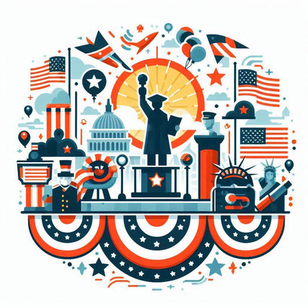 Vector illustration in flat style on the subject of USA Independence Day.のイラスト素材