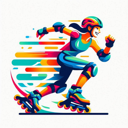 Roller skating woman vector illustration. Colorful illustration of woman on roller skates.のイラスト素材