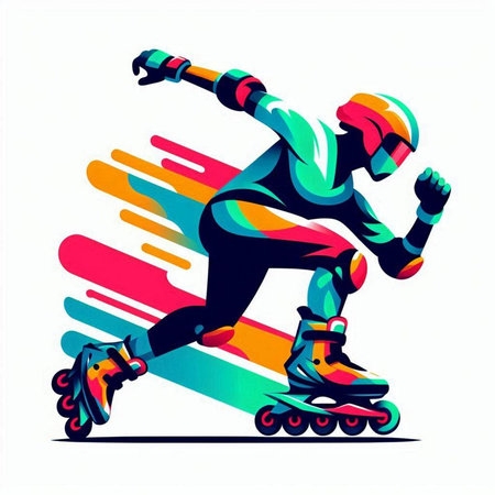 Roller skater vector illustration. Colorful background with roller skates.のイラスト素材