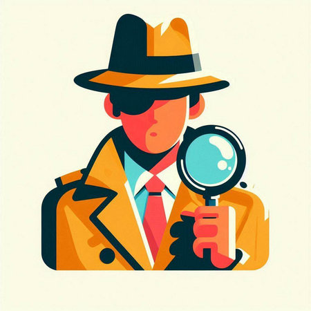 Detective with a magnifying glass, vector illustration in flat styleのイラスト素材