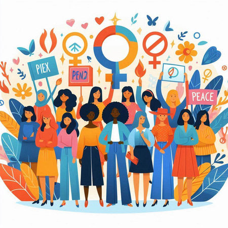 Group of diverse women standing together. Feminism concept. Vector illustrationのイラスト素材