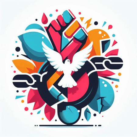 Vector illustration of a human hand with a wrench and a dove.のイラスト素材