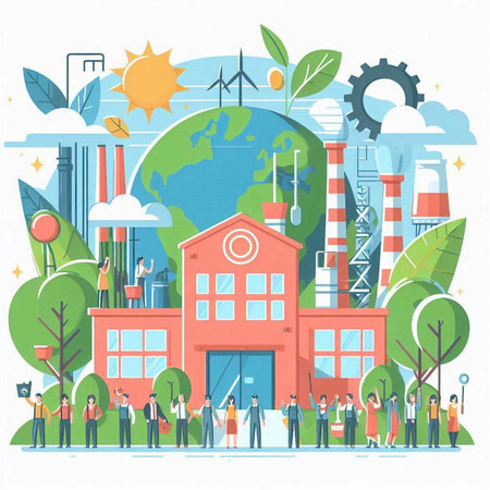 Ecology concept. Green energy. Eco friendly city. Vector illustrationのイラスト素材