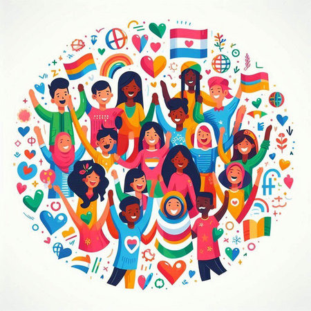 International Day of Peace. Group of happy people. Vector illustration.のイラスト素材