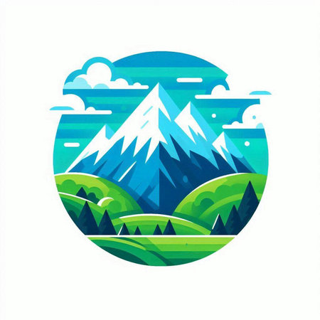 Mountain landscape, vector illustration. Flat style design. Vector illustration.のイラスト素材