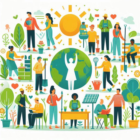 People in the park. Vector illustration in flat style. The concept of ecology.のイラスト素材