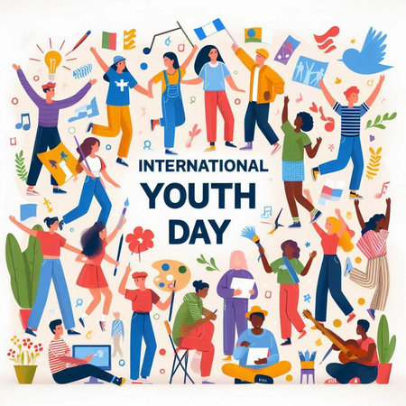 International Youth Day. Flat design vector illustration. International Youth Day concept.のイラスト素材