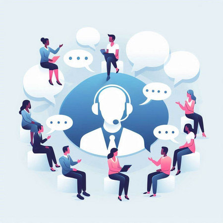 Customer service concept with people and speech bubbles. Vector illustration in flat styleのイラスト素材