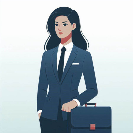 Businesswoman with briefcase. Vector illustration of a business woman.のイラスト素材