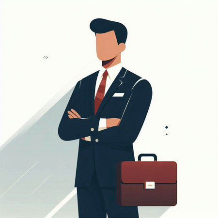 Businessman with briefcase standing on the road. Vector illustration.のイラスト素材