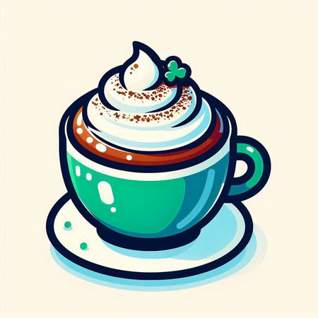Coffee cup with whipped cream. Vector illustration in cartoon style.のイラスト素材