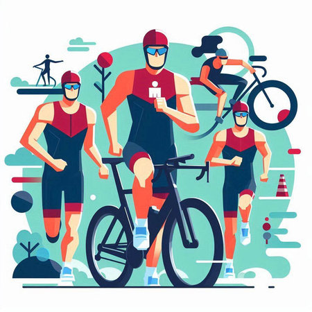 Cyclists. Men and women in sportswear. Vector illustrationのイラスト素材