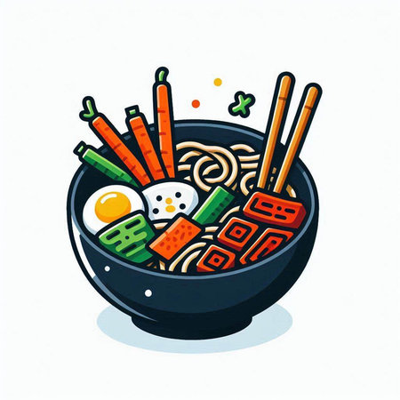 Bowl of noodle soup with chopsticks. Vector illustration.のイラスト素材