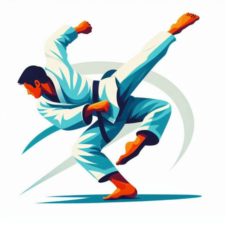 Taekwondo fighter in kimono. Vector illustration.のイラスト素材
