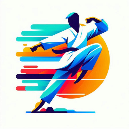 Taekwondo fighter. Martial arts concept. Vector illustration.のイラスト素材