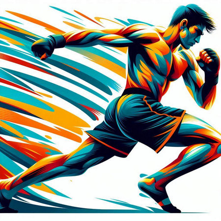 Boxer in motion. Vector illustration for your design. Sport.のイラスト素材