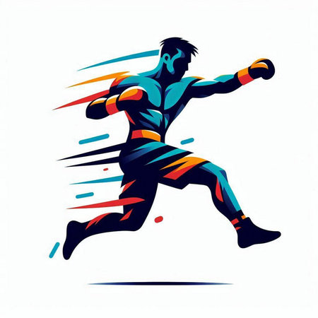 Boxing man action cartoon sport vector graphic design. Modern style illustration.のイラスト素材