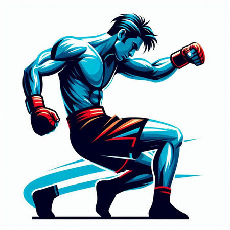 Boxer with boxing gloves. Vector illustration isolated on white background.のイラスト素材