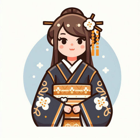 Kokeshi japanese girl in kimono vector illustrationのイラスト素材