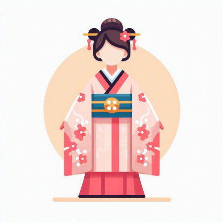 Japanese geisha in kimono. Vector illustration in flat styleのイラスト素材