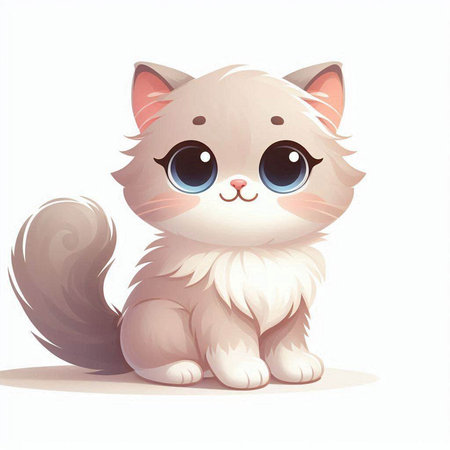 Cute cartoon cat with blue eyes on a white background. Vector illustration.のイラスト素材