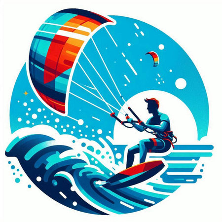 Kitesurfer in the sea. Windsurfing. Vector illustrationのイラスト素材