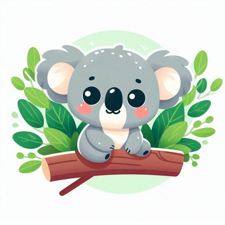 Cute cartoon koala sitting on a branch. Vector illustration.のイラスト素材