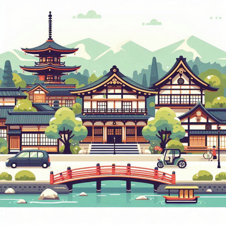 Kanazawa, Japan. Travel and tourism. Vector illustrationのイラスト素材