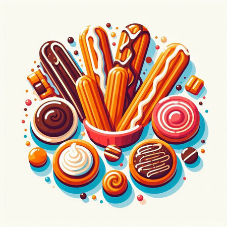 Vector illustration of a round composition with a set of sweet candies.のイラスト素材