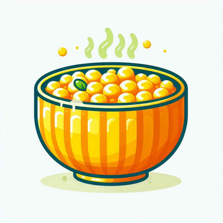 Illustration of a bowl of chickpea soup on a white backgroundのイラスト素材