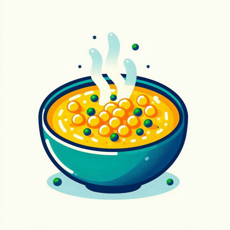 Vegetable soup with peas in a bowl. Vector illustration.のイラスト素材