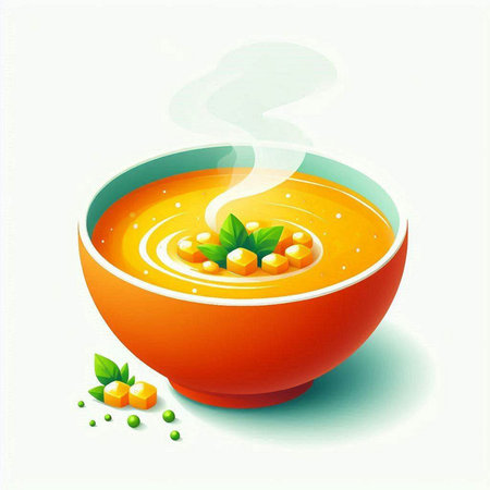 Vegetable soup with corn in a bowl. Vector illustration.のイラスト素材