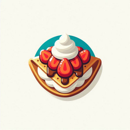 Strawberry cake with whipped cream on a plate. Vector illustration.のイラスト素材