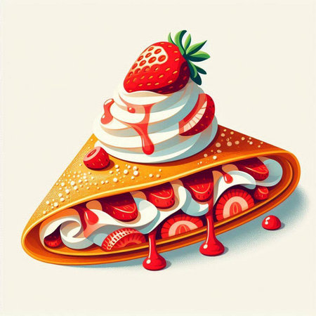 Pancakes with cream and strawberries. Vector illustration in retro styleのイラスト素材