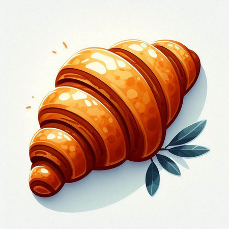 Illustration of a croissant with leaves on a white backgroundのイラスト素材
