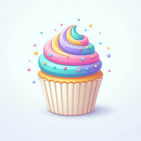 Cupcake with colorful cream and sprinkles. Vector illustration.のイラスト素材