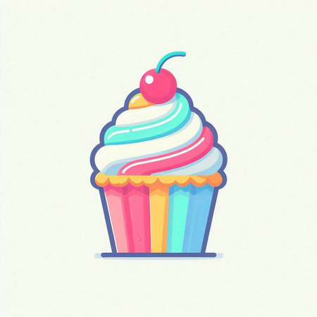 Cupcake vector illustration. Cute hand drawn cupcake.のイラスト素材
