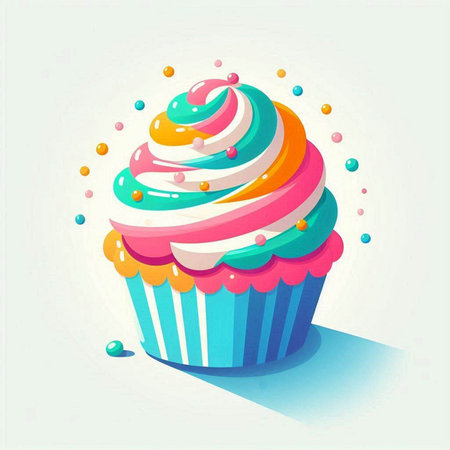 Cupcake with colorful cream and sprinkles. Vector illustration.のイラスト素材