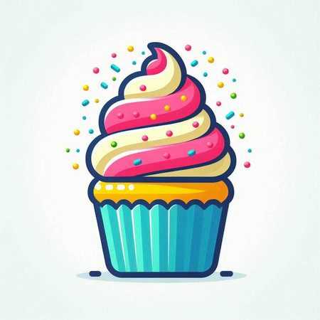 Cupcake vector illustration. Cute cartoon cupcake icon.のイラスト素材