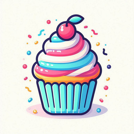 Cupcake vector illustration. Cute hand drawn cupcake.のイラスト素材