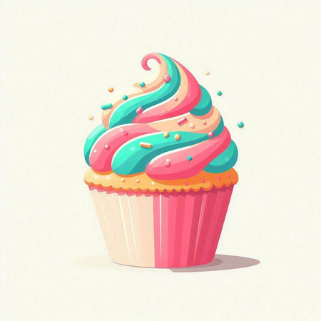Cupcake with pink cream and sprinkles. Vector illustration.のイラスト素材