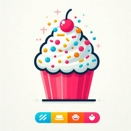 Cupcake icon. Vector illustration of a cupcake with a cherry.のイラスト素材