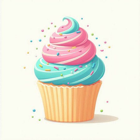 Sweet cupcake with colorful sprinkles on white background. Vector illustration.のイラスト素材