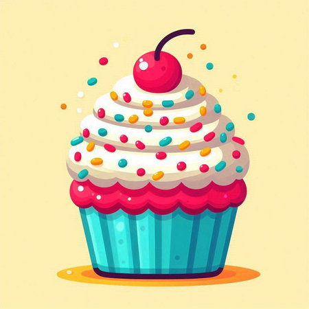 Cupcake with cherry on a white background. Vector illustration.のイラスト素材