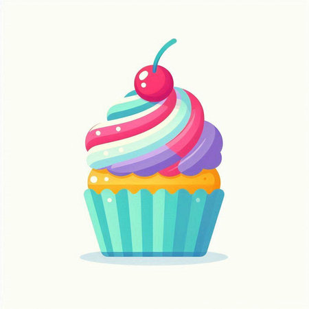 Cupcake with cherry on top. Sweet dessert. Vector illustrationのイラスト素材