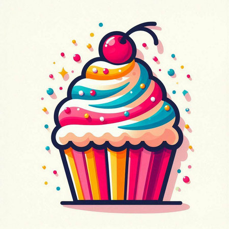 Cupcake with cherries and sprinkles. Vector illustration.のイラスト素材